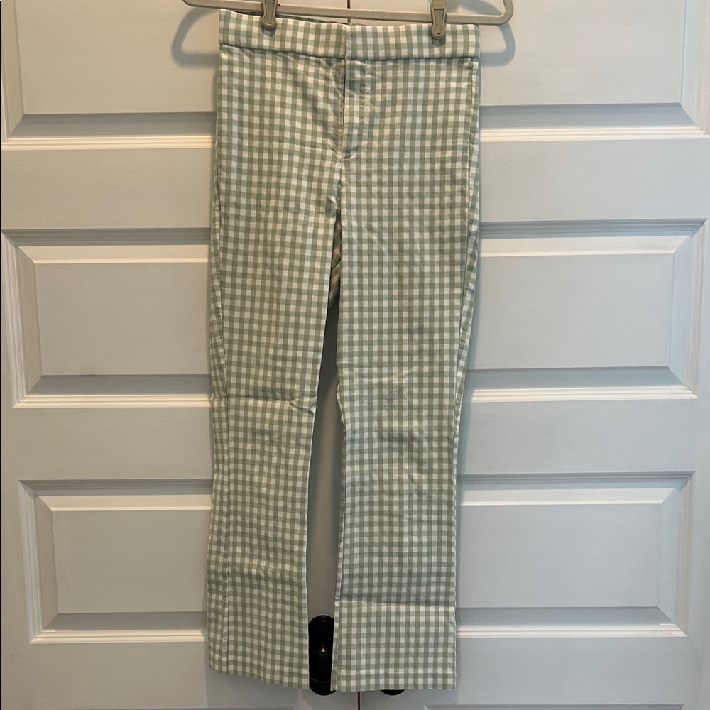 Zara Green & White Gingham Straight Pants